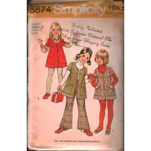 Vintage 1973 Simplicity 5874 Child Jumper Bell‎ Bottom Pants Sewing Pattern Sz 4